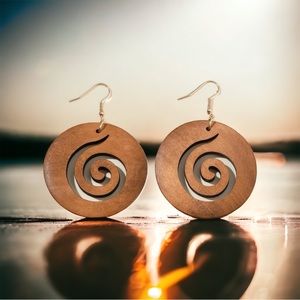 Wood statement earrings BRAND NEW large hanging earrings art deco drop post